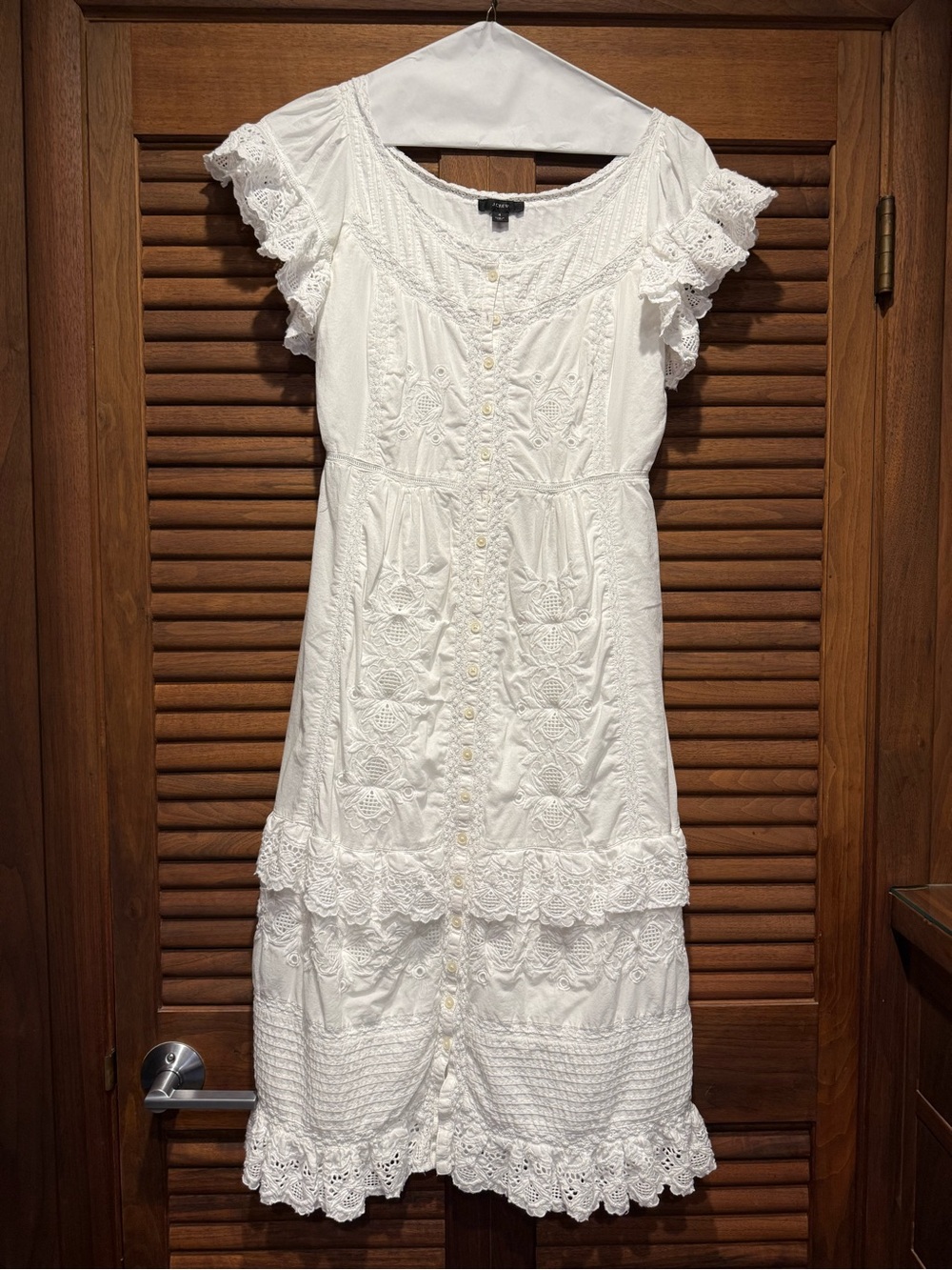 J. Crew White Eyelet Midi Dress with Lace Trim